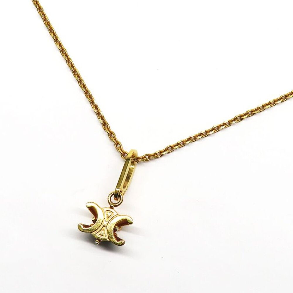 Celine Triomphe Solitaire Necklace Gold Finish Brass Accessory - Picture 2 of 10